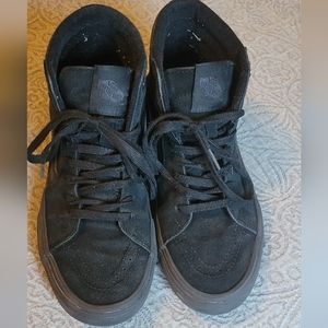 Mens 7.5 black canvas leather vans high top shoes hi sk-8